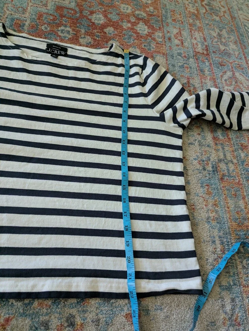 J.Crew Women's XL Classic Mariner Boatneck Cotton T-shirt Stripe Ivory/Navy